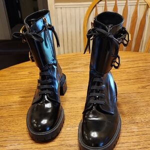 Frame Le Bedford Boots in Noir Black Side Zip & Buckles Combat Ste Size 38